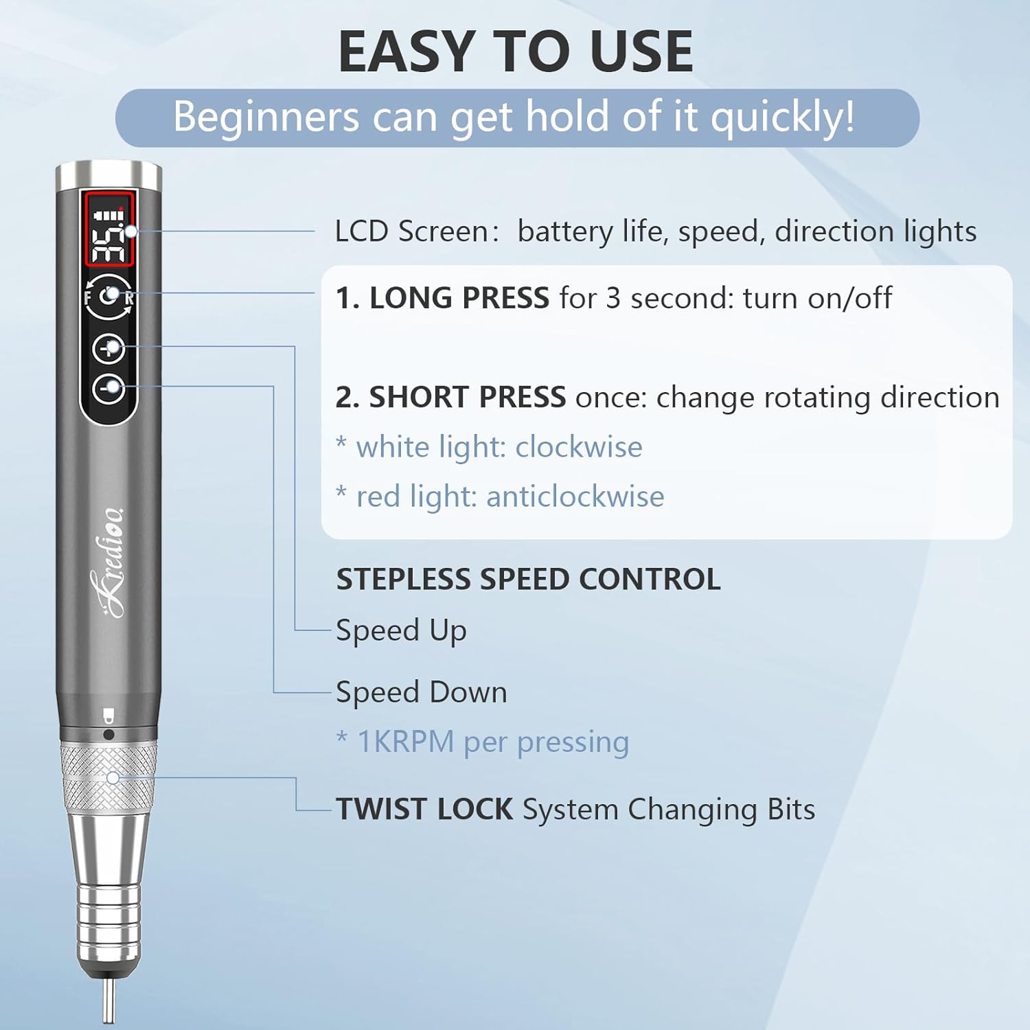 Kredioo Toenail Drill Cordless Rechargeable (Incl 6 Bits) Electical appliances - Blister Prevention